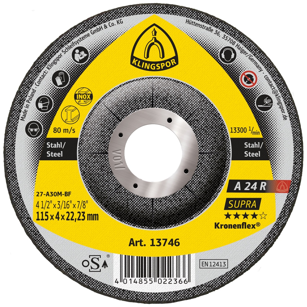 Klingspor A 24 R Schruppscheiben, 115 x 4 x 22,23 mm gekröpft