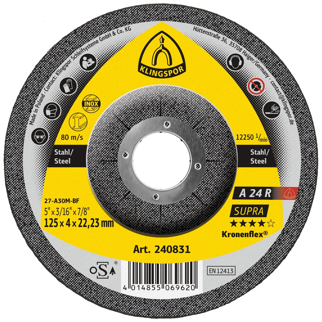 Klingspor A 24 R Schruppscheiben, 125 x 4 x 22,23 mm gekröpft
