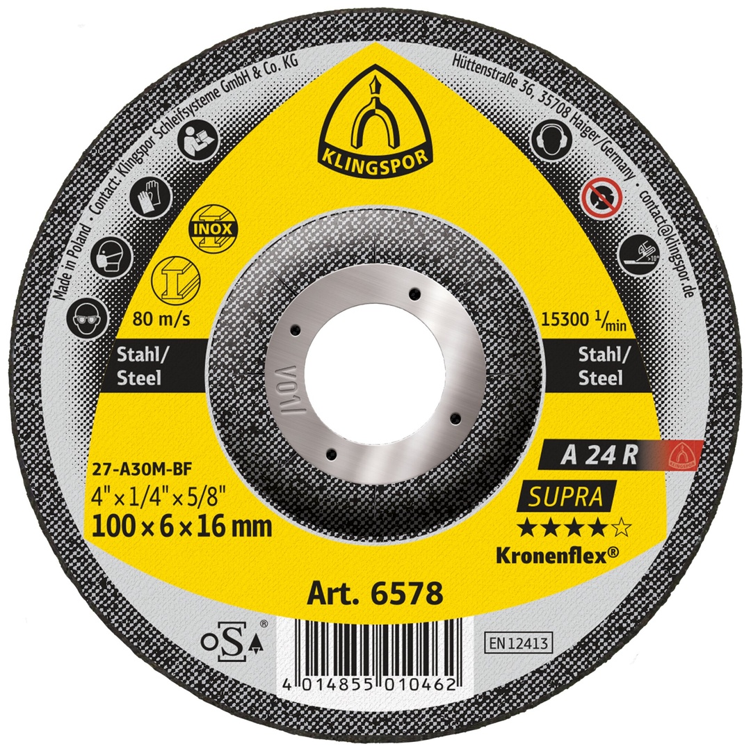 Klingspor A 24 R Schruppscheiben, 100 x 6 x 16 mm gekröpft