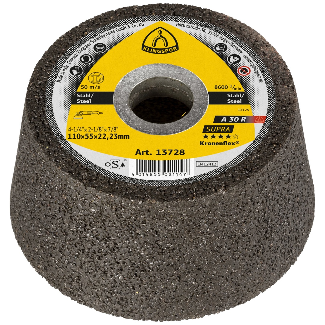 Klingspor A 30 R Schleiftopf, 110 x 55 x 22,23 mm gekröpft