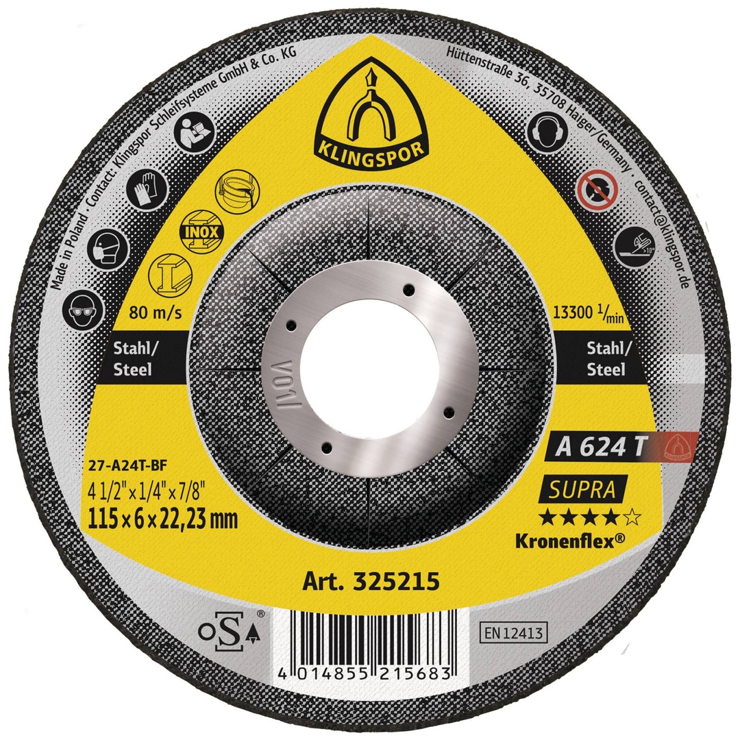 Klingspor A 624 T Schruppscheiben, 115 x 6 x 22,23 mm gekröpft