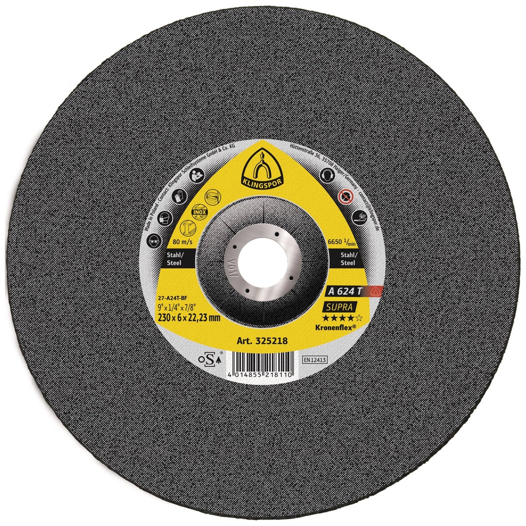Klingspor A 624 T Schruppscheiben, 230 x 6 x 22,23 mm gekröpft