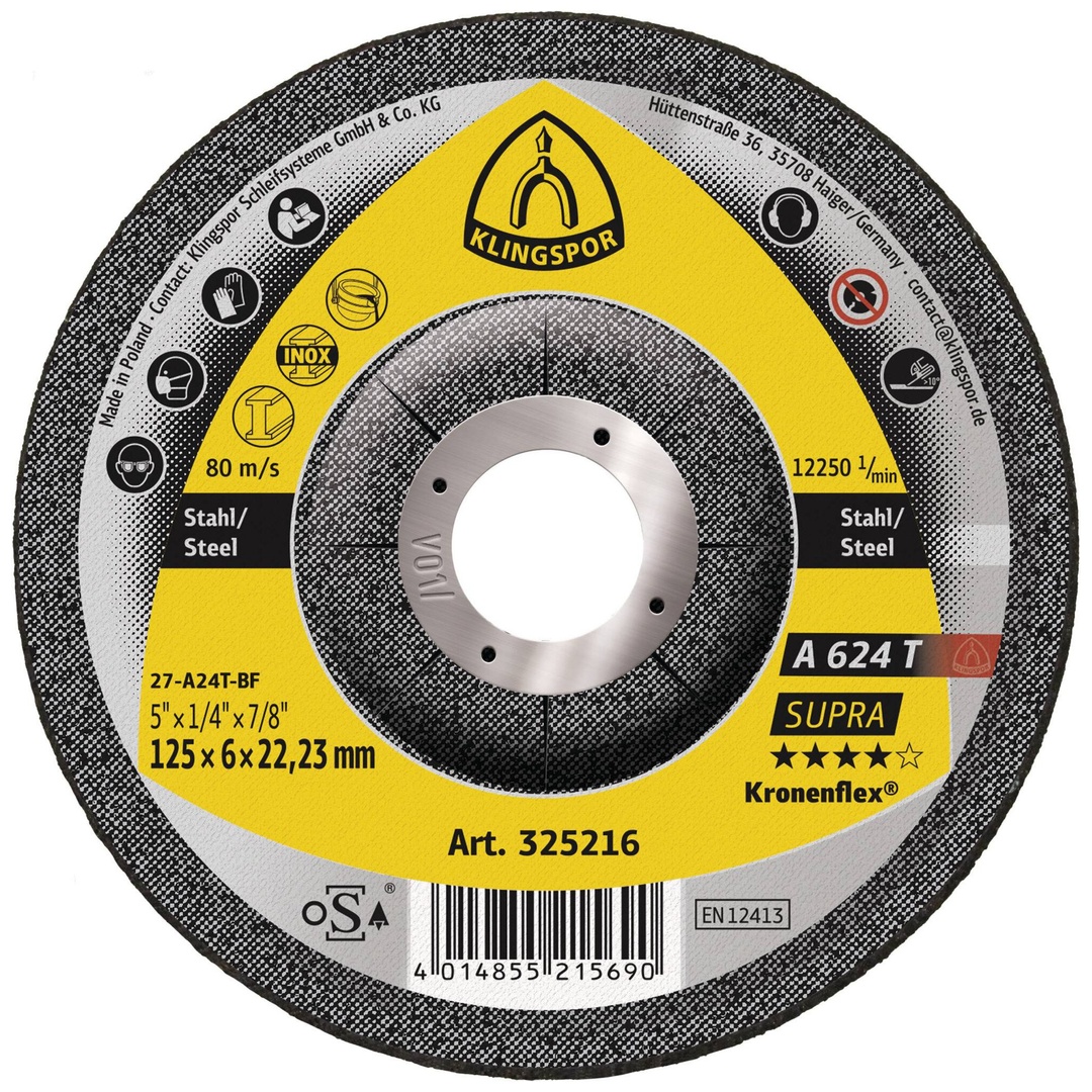 Klingspor A 624 T Schruppscheiben, 125 x 6 x 22,23 mm gekröpft