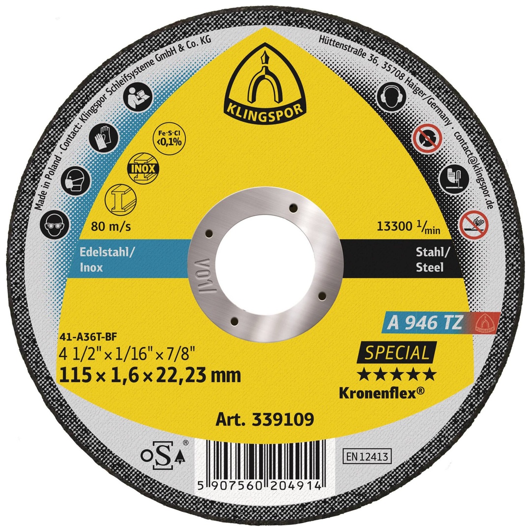 Klingspor A 946 TZ Trennscheiben, 115 x 1,6 x 22,23 mm gerade
