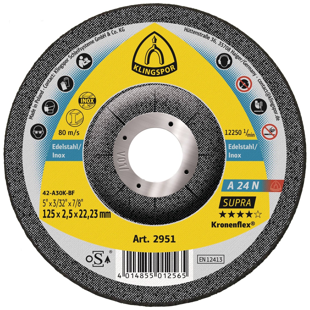 Klingspor A 24 N Trennscheiben, 125 x 2,5 x 22,23 mm gekröpft