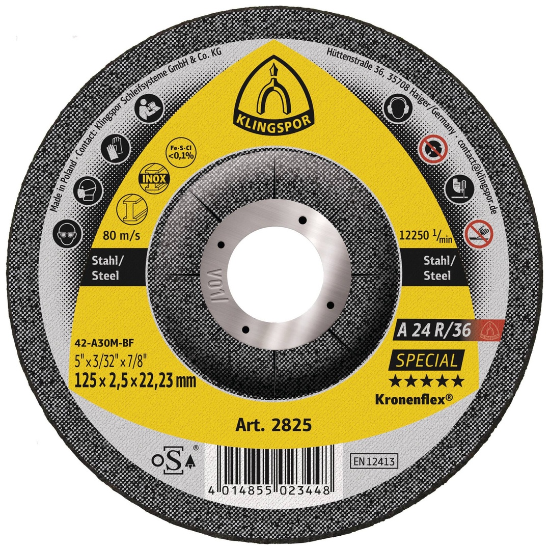 Klingspor A 24 R 36 Trennscheiben, 125 x 2,5 x 22,23 mm gekröpft