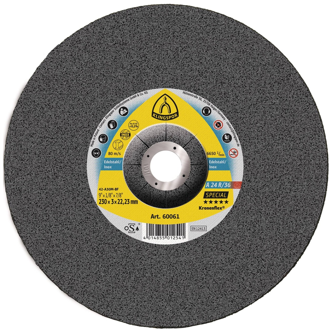 Klingspor A 24 R 36 Trennscheiben, 230 x 3 x 22,23 mm gekröpft