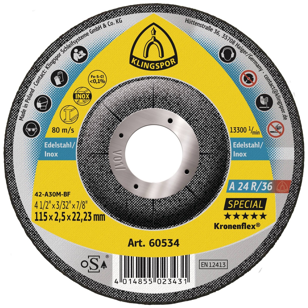 Klingspor A 24 R 36 Trennscheiben, 115 x 2,5 x 22,23 mm gekröpft
