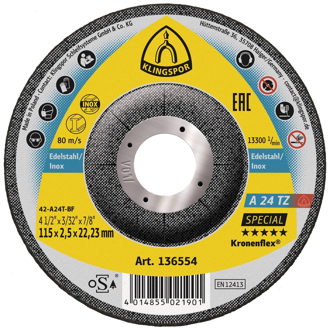 Klingspor A 24 TZ Trennscheiben, 115 x 2,5 x 22,23 mm gekröpft