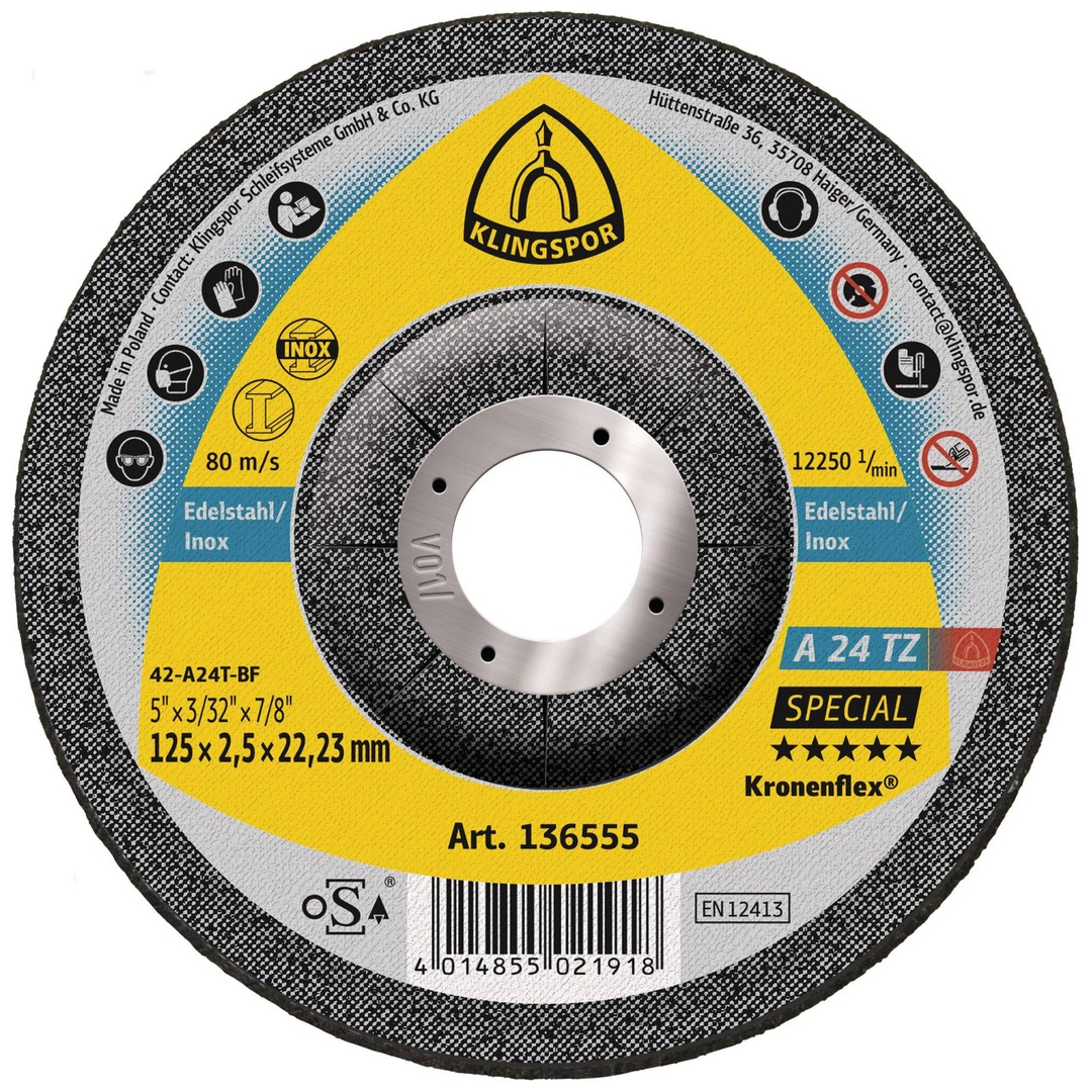 Klingspor A 24 TZ Trennscheiben, 125 x 2,5 x 22,23 mm gekröpft