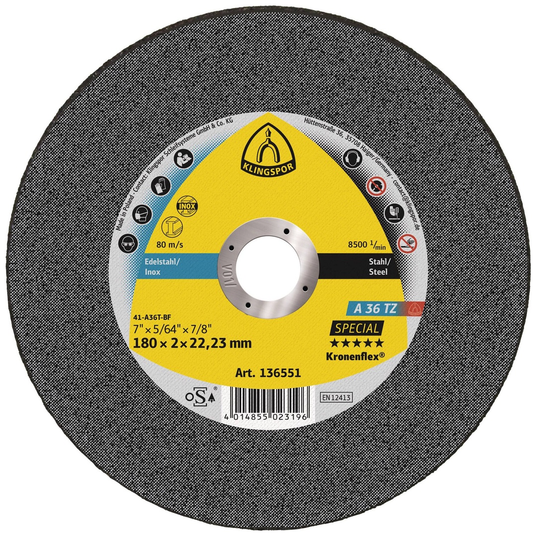 Klingspor A 36 TZ Trennscheiben, 180 x 2 x 22,23 mm gerade