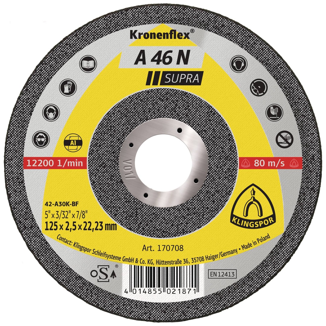 Klingspor A 46 N Trennscheiben, 125 x 2,5 x 22,23 mm gekröpft