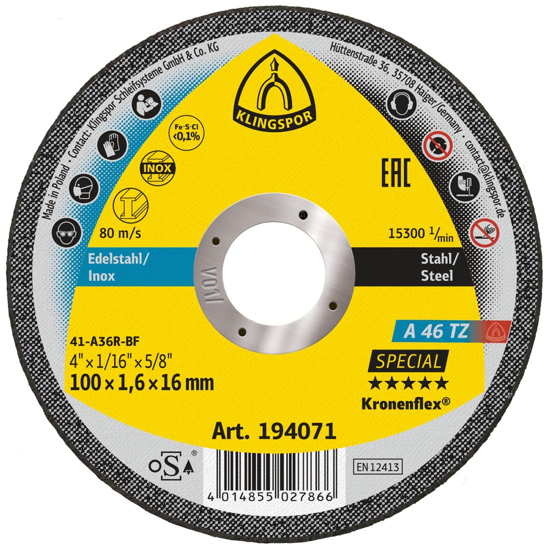 Klingspor A 46 TZ Trennscheiben, 100 x 1,6 x 16 mm gerade