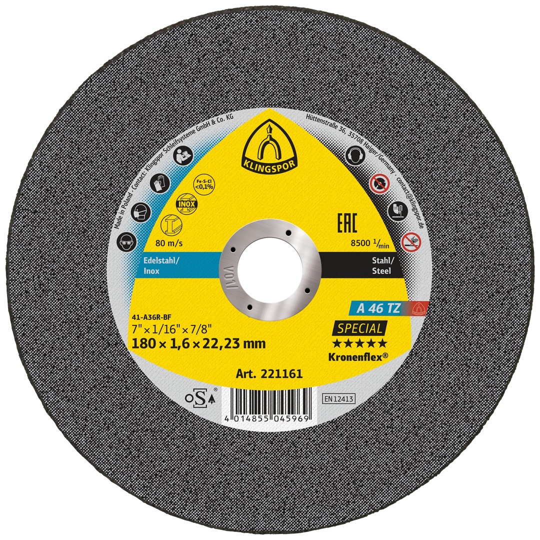 Klingspor A 46 TZ Trennscheiben, 180 x 1,6 x 22,23 mm gerade
