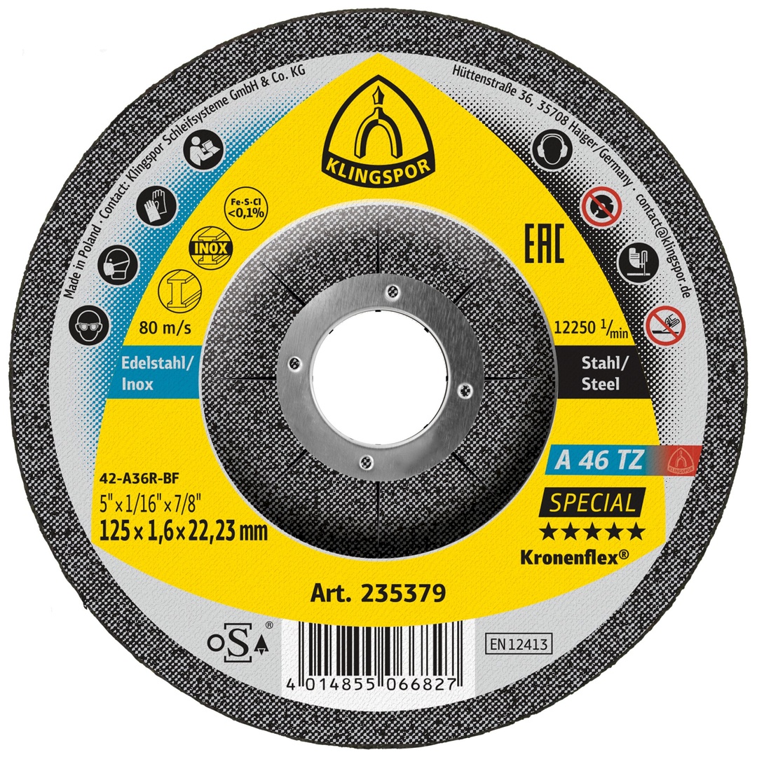 Klingspor A 46 TZ Trennscheiben, 125 x 1,6 x 22,23 mm gekröpft