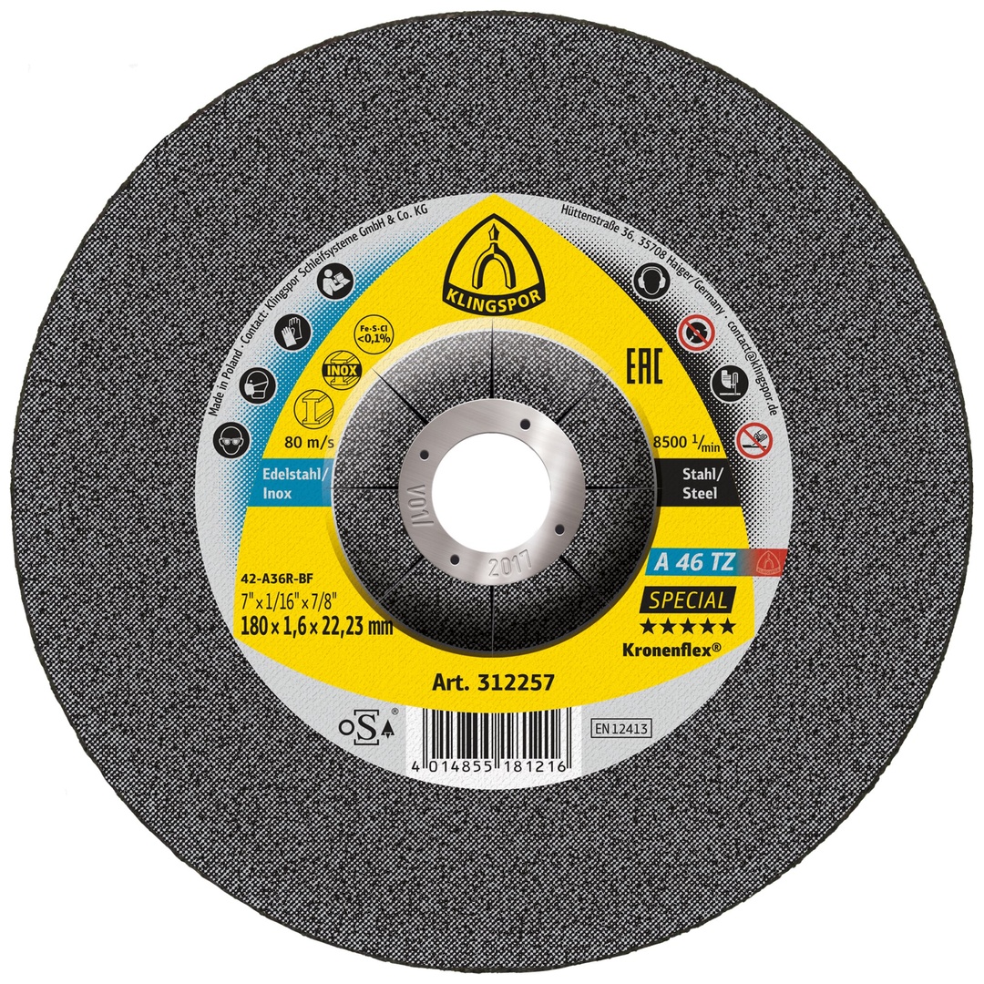 Klingspor A 46 TZ Trennscheiben, 180 x 1,6 x 22,23 mm gekröpft
