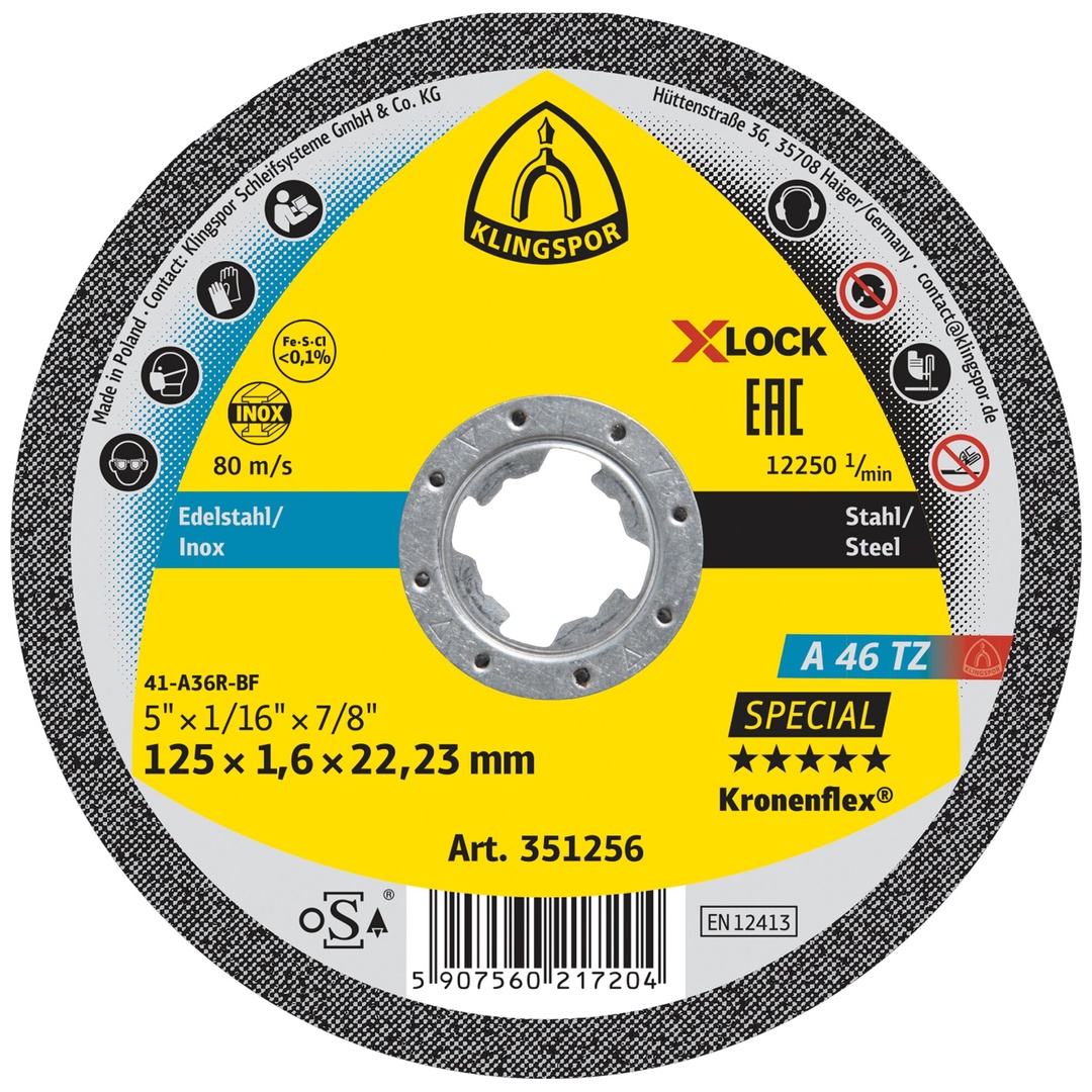 Klingspor A 46 TZ Trennscheiben X-LOCK, 125 x 1,6 x 22,23 mm gerade