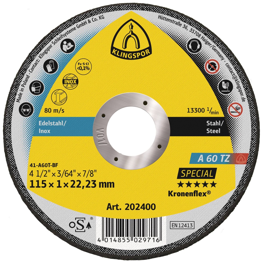 Klingspor A 60 TZ Trennscheiben, 115 x 1 x 22,23 mm gerade