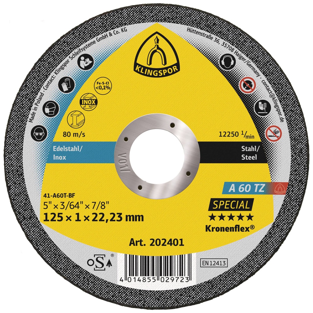 Klingspor A 60 TZ Trennscheiben, 125 x 1 x 22,23 mm gerade