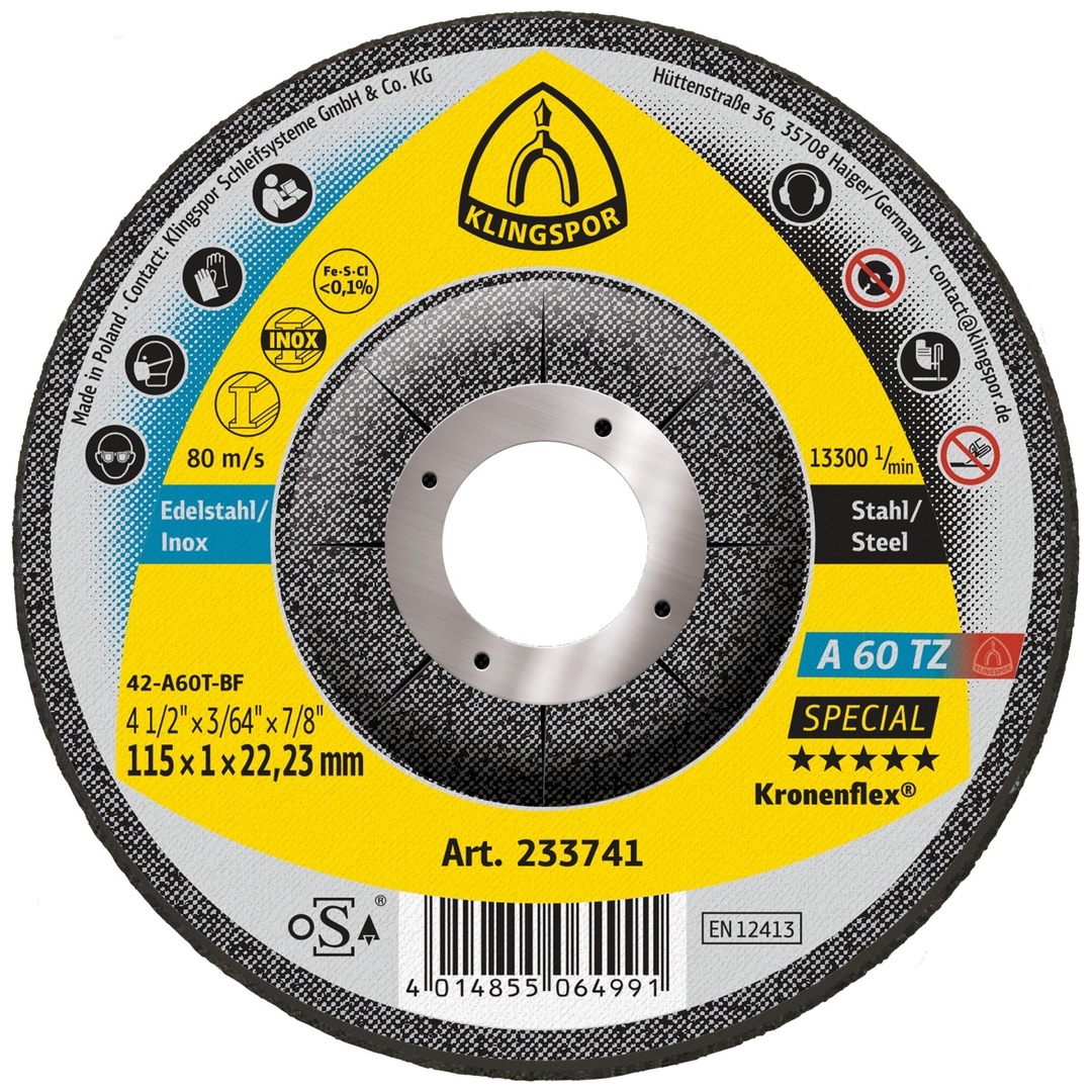 Klingspor A 60 TZ Trennscheiben, 115 x 1 x 22,23 mm gekröpft