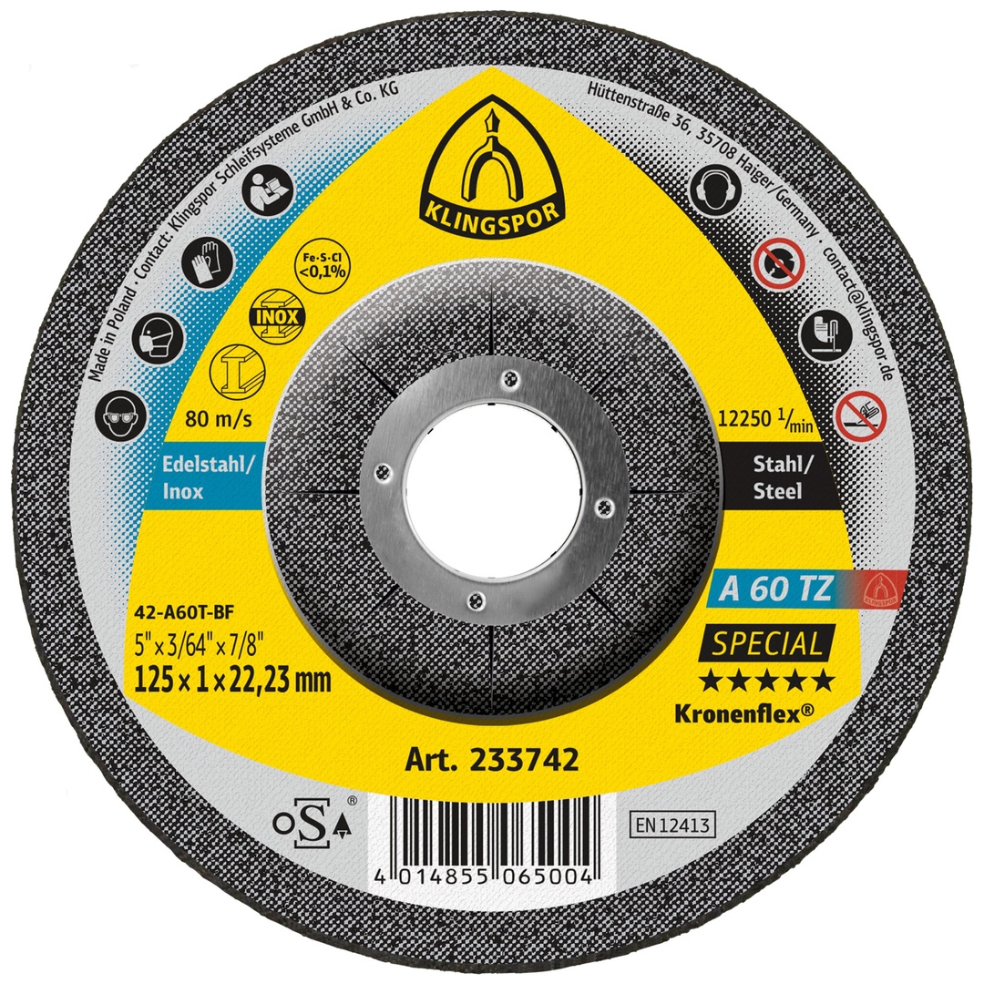 Klingspor A 60 TZ Trennscheiben, 125 x 1 x 22,23 mm gekröpft