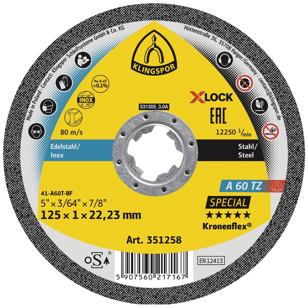 Klingspor A 60 TZ Trennscheiben X-LOCK, 125 x 1 x 22,23 mm gerade