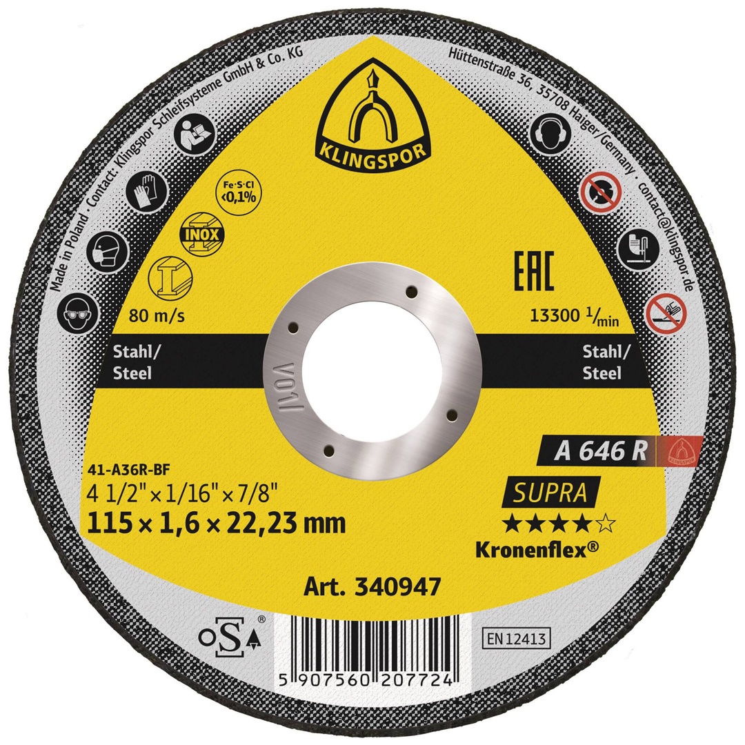 Klingspor A 646 R Trennscheiben, 115 x 1,6 x 22,23 mm gerade