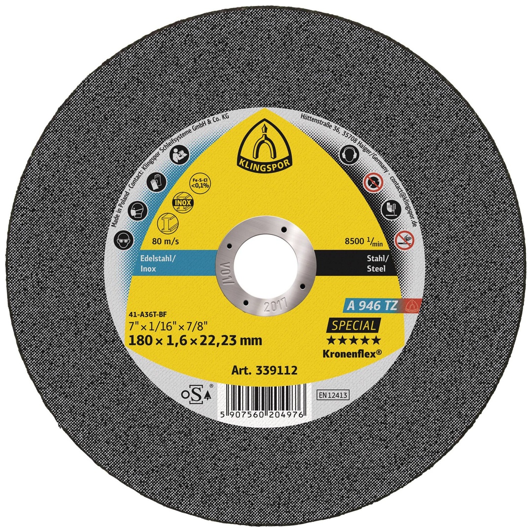 Klingspor A 946 TZ Trennscheiben, 180 x 1,6 x 22,23 mm gerade