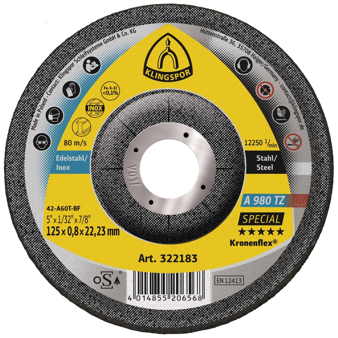 Klingspor A 980 TZ Trennscheiben, 125 x 0,8 x 22,23 mm gekröpft