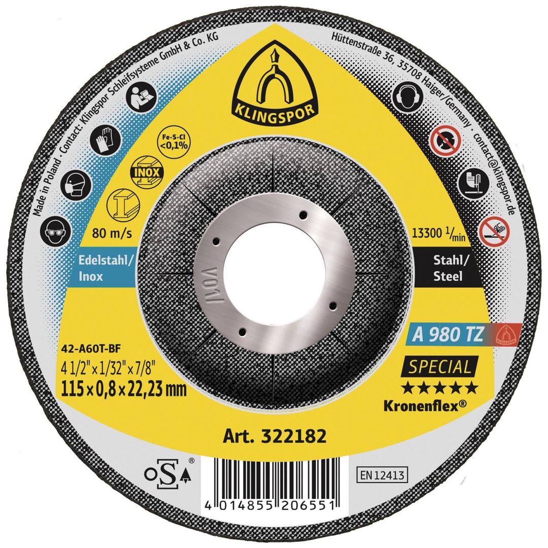 Klingspor A 980 TZ Trennscheiben, 115 x 0,8 x 22,23 mm gekröpft