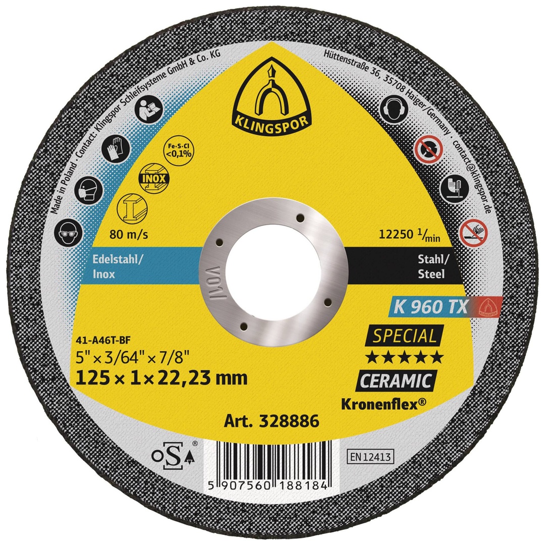 Klingspor K 960 TX Trennscheiben, Keramik 125 x 1 x 22,23 mm gerade