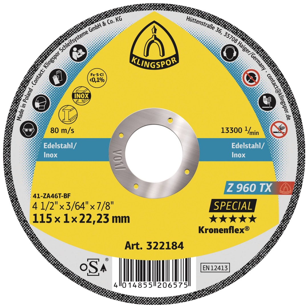 Klingspor Z 960 TX Trennscheiben, Zirkon 115 x 1 x 22,23 mm gerade
