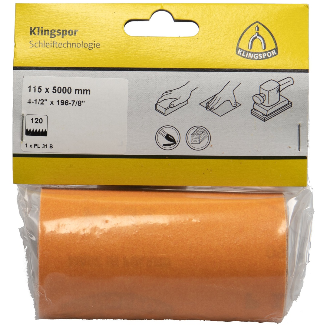 Klingspor PL 31 B Rollen, 115 x 5000 mm Korn 80, SB-verpackt in Folie