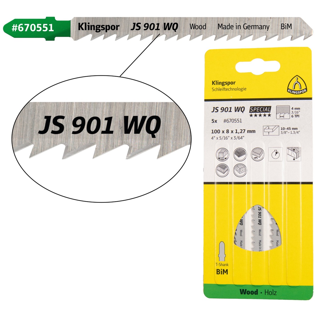 Klingspor JS 901 WQ Stichsägeblätter, 100 x 8 x 1,27 mm Nutzlänge 75Bi-Metall, kreuzgeschliffen, konisch , 6 Zähne pro Zoll, SB-verpackt im Karton