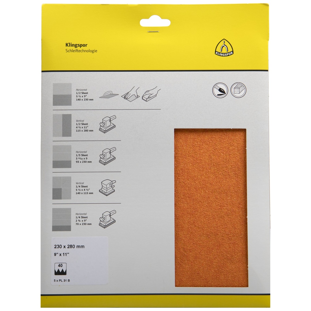 Klingspor PL 31 B S.a.U. Bogen, 230 x 280 mm Korn 240, SB-verpackt im Reiter