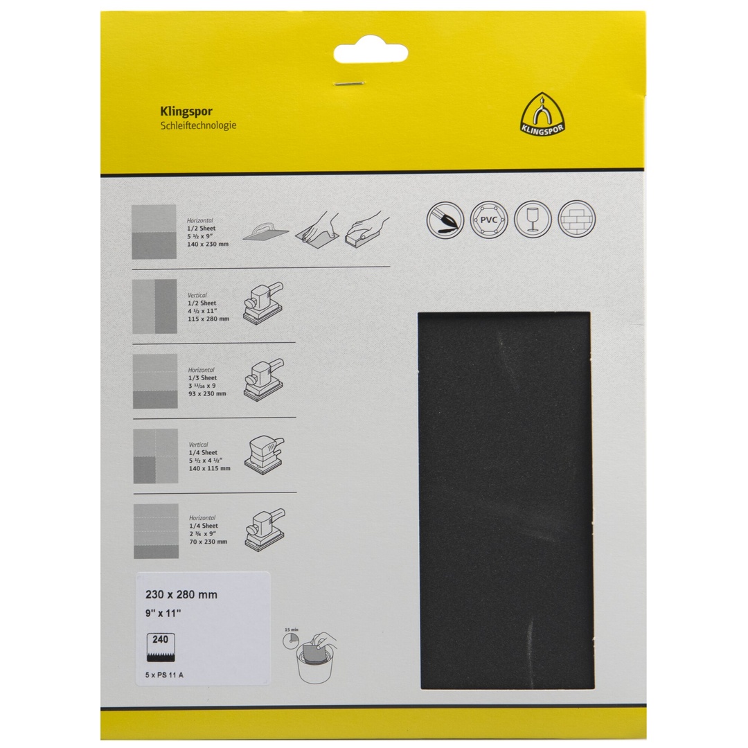 Klingspor PS 11 A S.a.U. Bogen wasserfest, 230 x 280 mm Korn 400, SB-verpackt im Reiter
