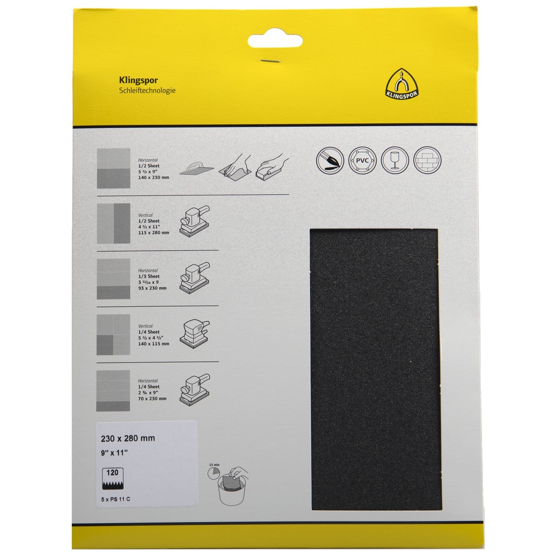 Klingspor PS 11 C S.a.U. Bogen wasserfest, 230 x 280 mm Korn 180, SB-verpackt im Reiter