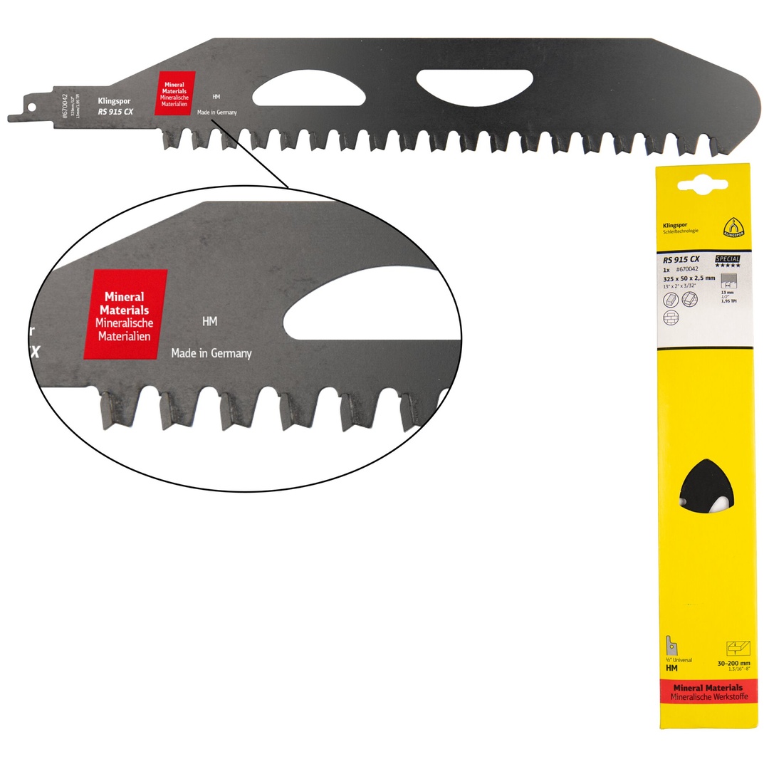 Klingspor RS 915 CX Säbelsägeblätter, 325 x 50 x 2,5 mm Nutzlänge 254Hart-Metall, Special form , 1,95 Zähne pro Zoll, SB-verpackt im Karton