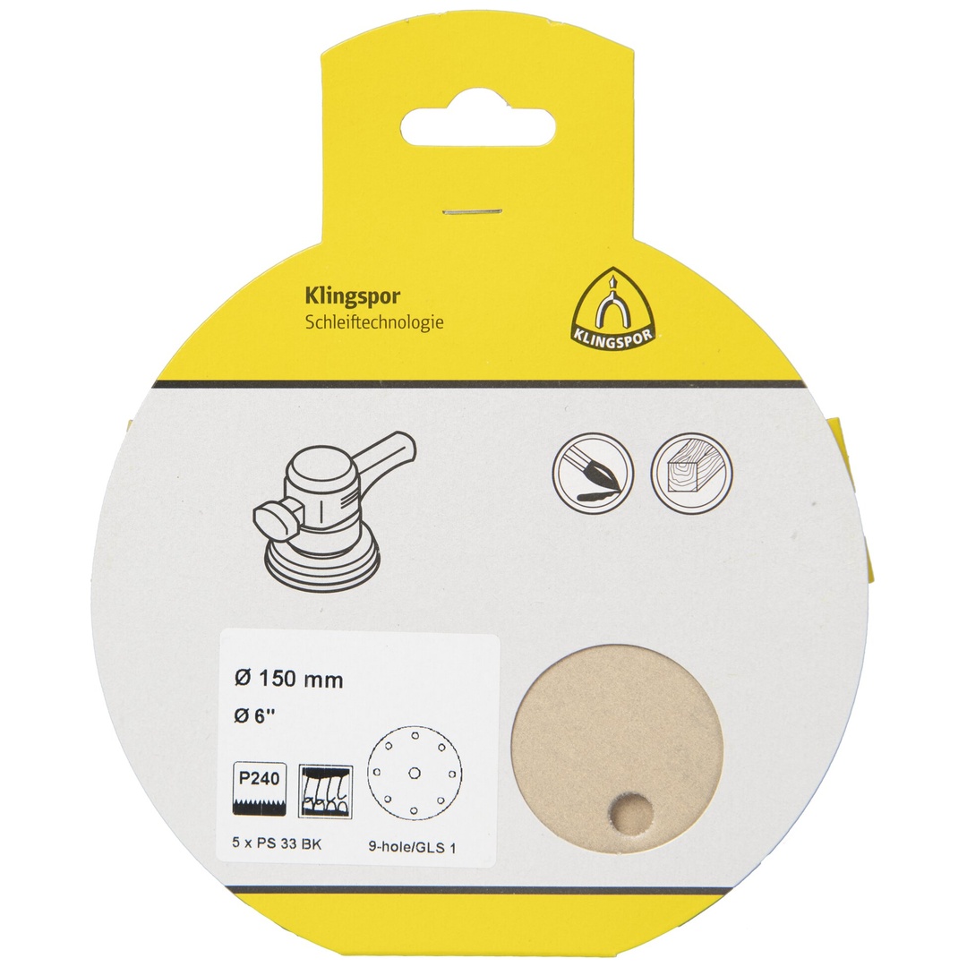 Klingspor PS 33 BK Scheiben kletthaftend, 150 mm Korn 240 Lochform GLS1, SB-verpackt im Reiter