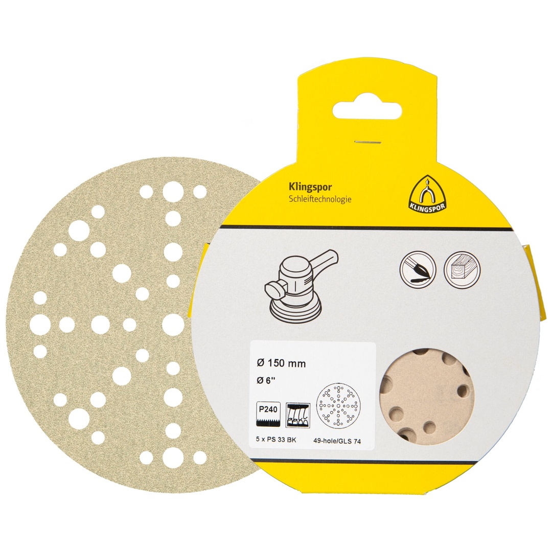 Klingspor PS 33 BK Scheiben kletthaftend, 150 mm Korn 240 Lochform GLS3, SB-verpackt im Reiter