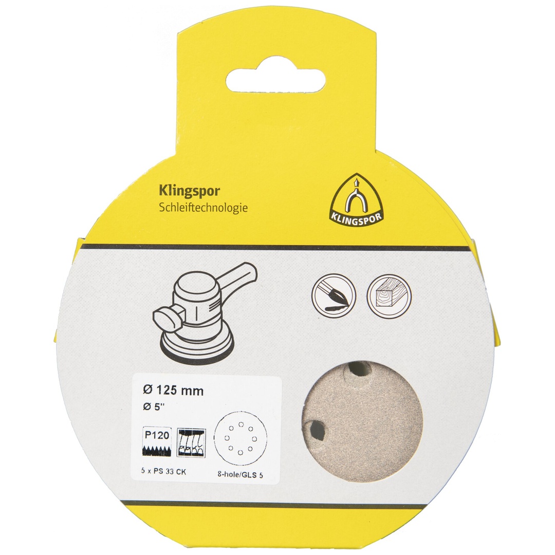 Klingspor PS 33 CK Scheiben kletthaftend, 125 mm Korn 80 Lochform GLS5, SB-verpackt im Reiter