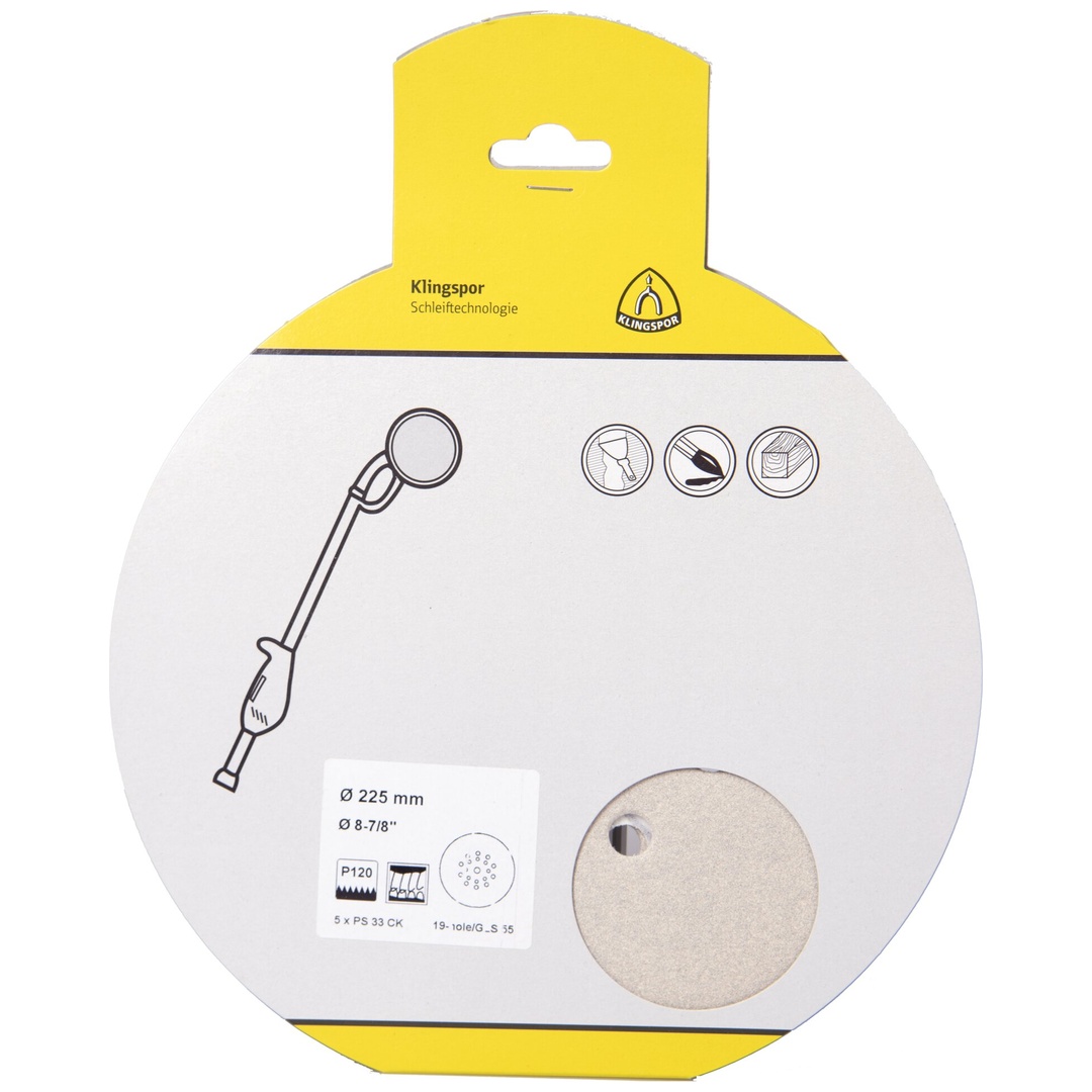 Klingspor PS 33 CK Scheiben kletthaftend, 225 mm Korn 60 Lochform GLS55, SB-verpackt im Reiter