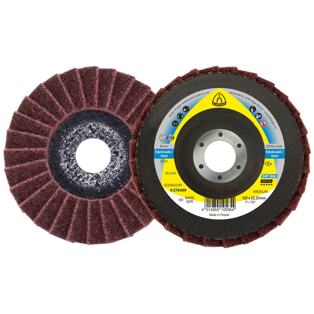 Klingspor SMT 800 Schleifmopteller Vlies, 125 x 22,23 mm Medium Korund gewölbt