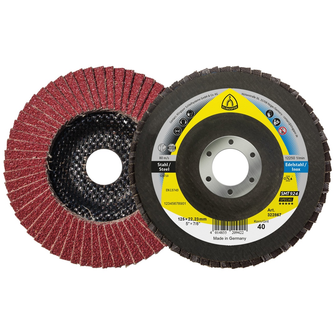 Klingspor SMT 924 Schleifmopteller Keramik, 125 x 22,23 mm Korn 40 gewölbt