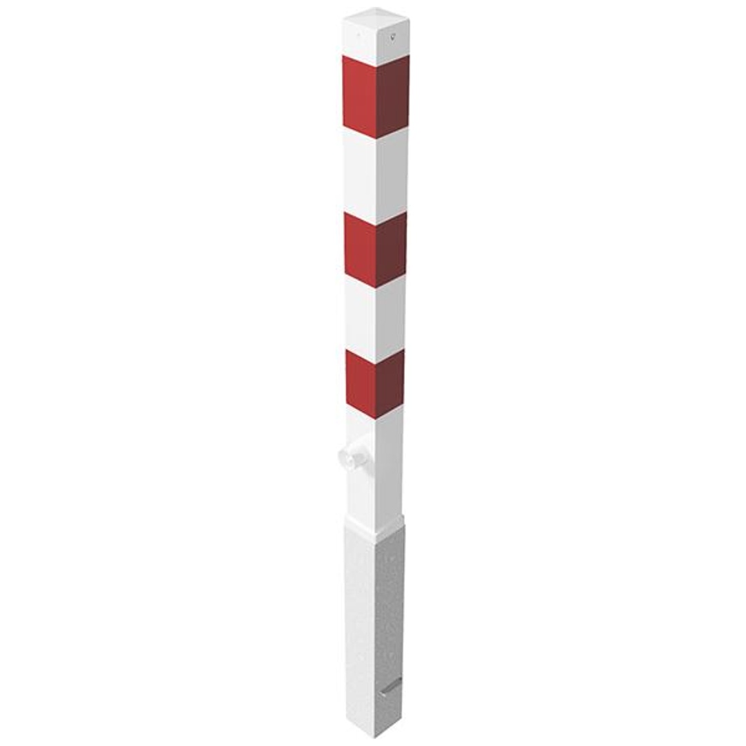 Schake Absperrpfosten 470FB, 70x70 mm, 1300 mm, herausnehmbar, feuervz. weiß/rot, Dreikantverschl., Bodenhülse