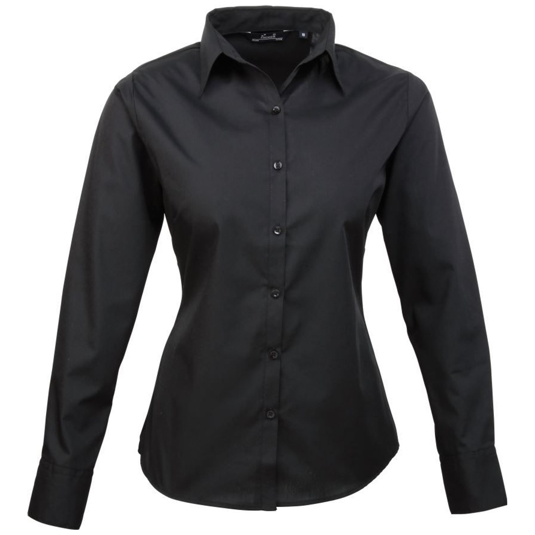 Premier Workwear Cotton Classics Popeline Bluse Langarm 39.0300 Gr. 2XS Black