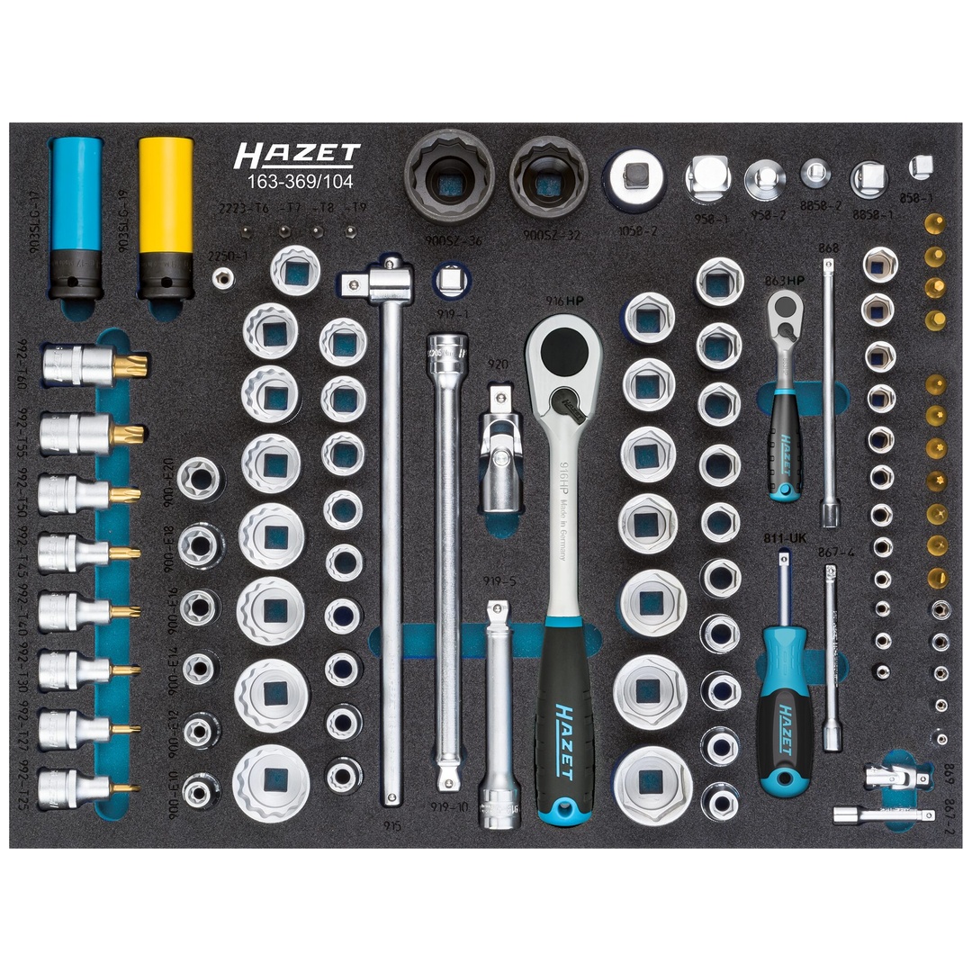 Hazet Steckschlüssel Satz 1/4 (6,3 mm) Vierkant hohl, 1/2 (12,5 mm) Vierkant hohl, 3/4 (20 mm) Vierkant massiv, Außen Sechskant-Tractionsprofil, Au