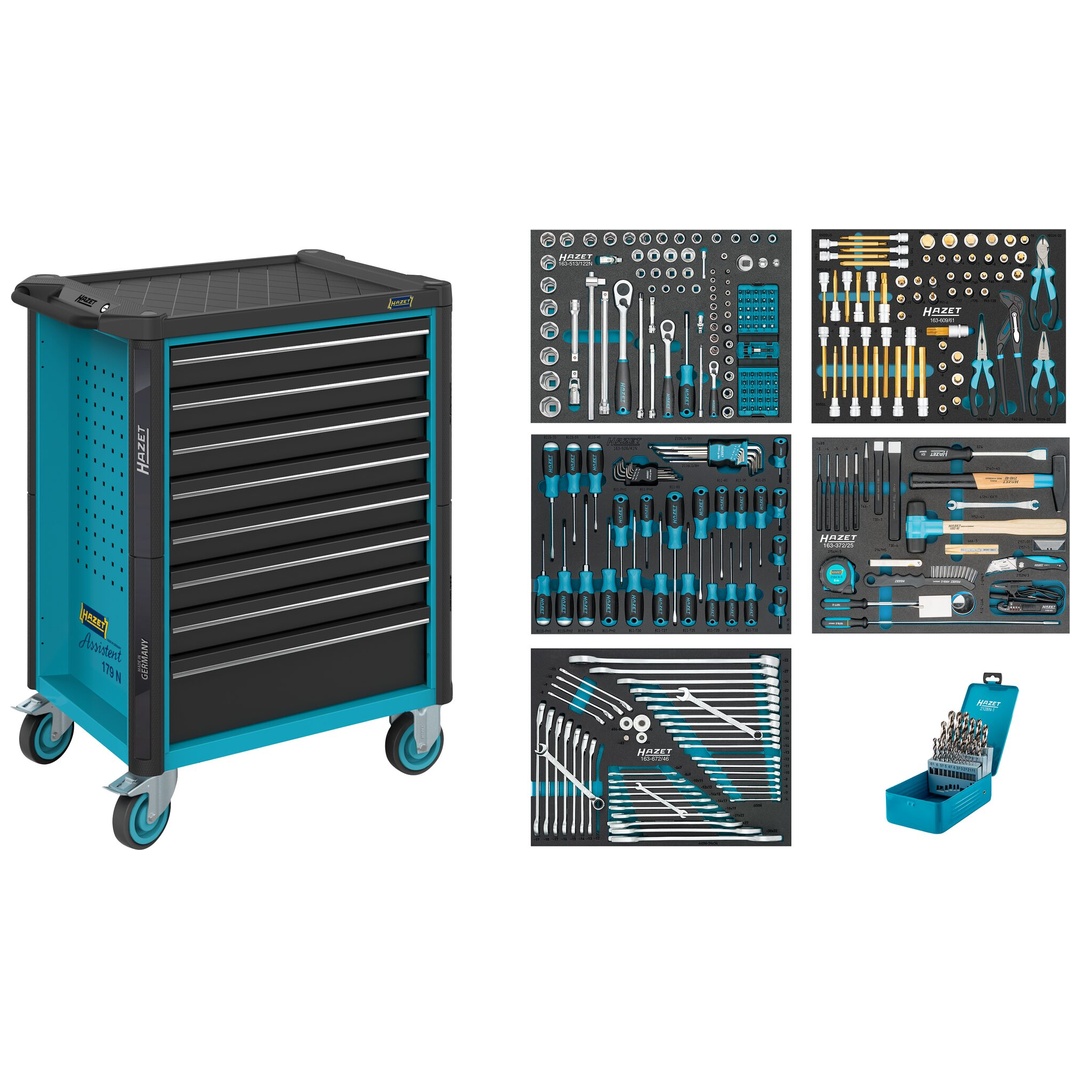 Hazet Werkstattwagen Assistent 179N, Sortiment, 320-tlg., Schubladen, flach: 7× 81 x 522 x 398 mm, Schubladen, hoch: 1× 166 x 522 x 398 mm