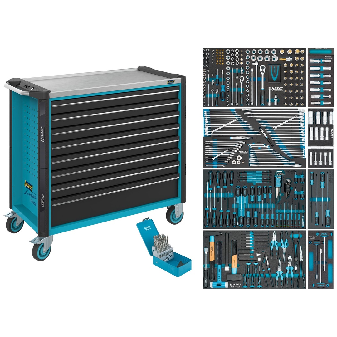 Hazet Werkstattwagen Assistent 179NXXL, Sortiment, 399-tlg., Schubladen, flach: 7× 81 x 870 x 398 mm, Schubladen, hoch: 1× 166 x 870 x 398 mm