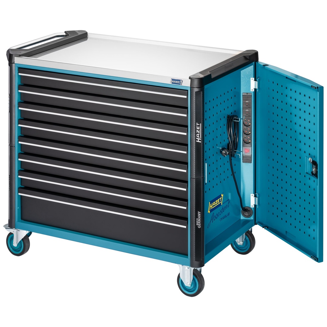 Hazet Werkstattwagen Assistent, 3-tlg., Schubladen, flach: 7× 81 x 870 x 522 mm, Schubladen, hoch: 1× 166 x 870 x 522 mm